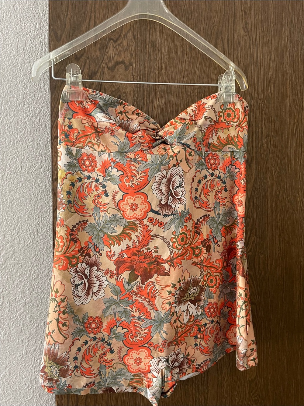 Floral Satin Slip Dress in Peach & Coral